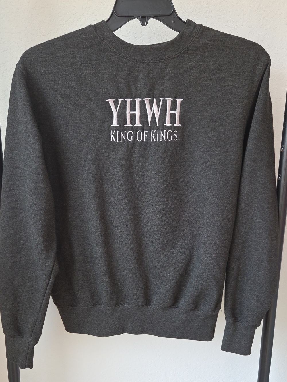 YHWH King of Kings Aka Jesus Charcoal Crewneck Sweatshirt - Men's Unisex S-M